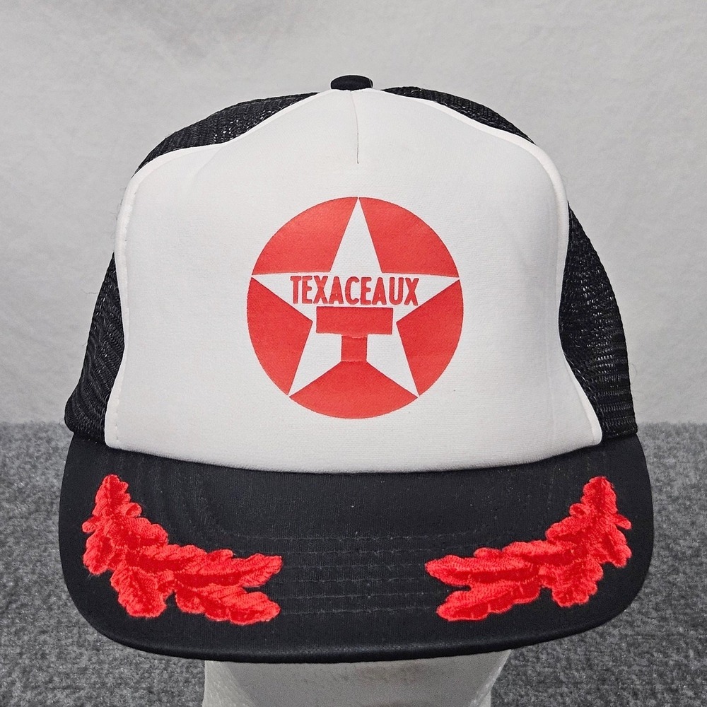 Vintage Texaceaux Texaco Trucker Hat‎ Black White Snapback Rope Oil Gas Cap
